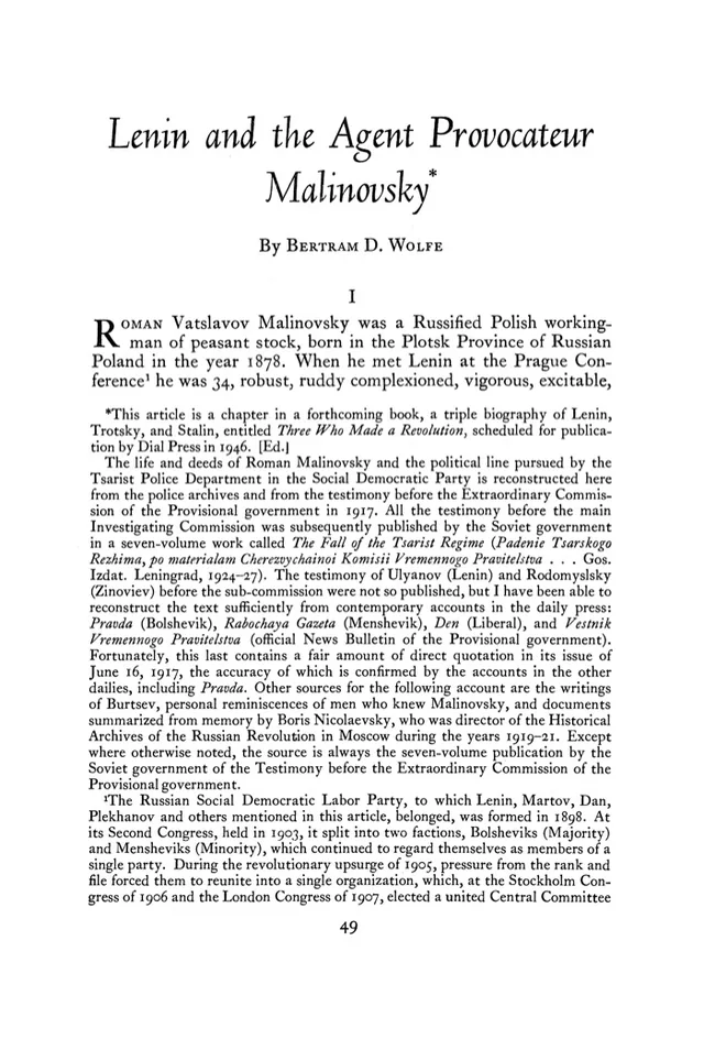 Titelblatt von Wolfes historischer Studie über Malinowsky